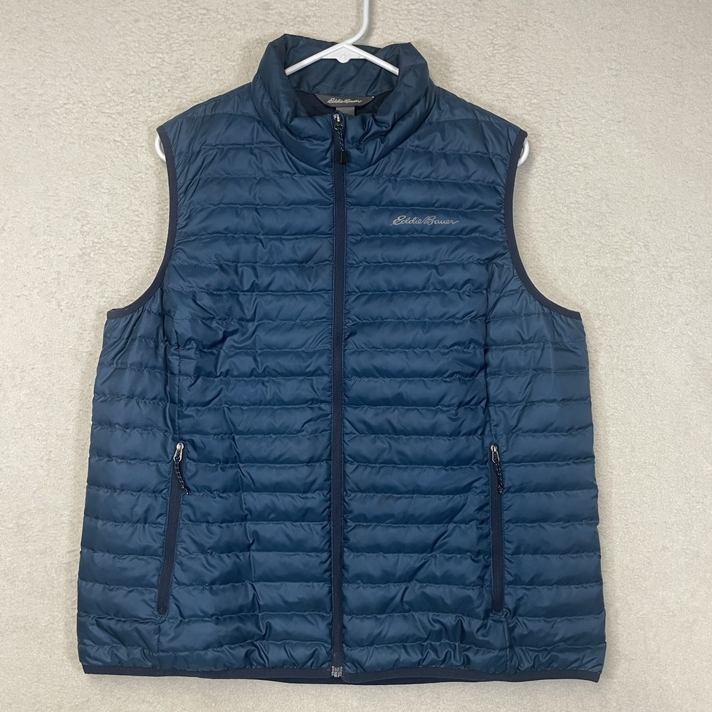 Eddie Bauer Women's XL EB650 Down Quilted Vest Full Zip Pockets Navy Blue